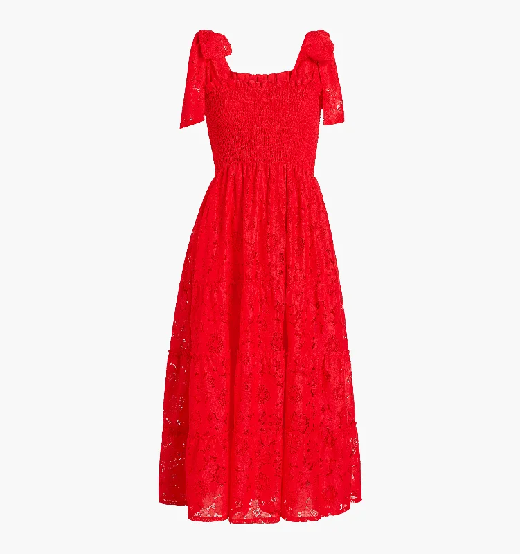 The Lace Ribbon Ellie Nap Dress - Poppy Red Floral Lace