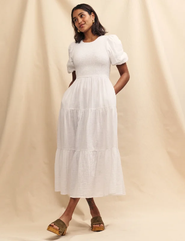 White Tiered Charlie Midi Dress