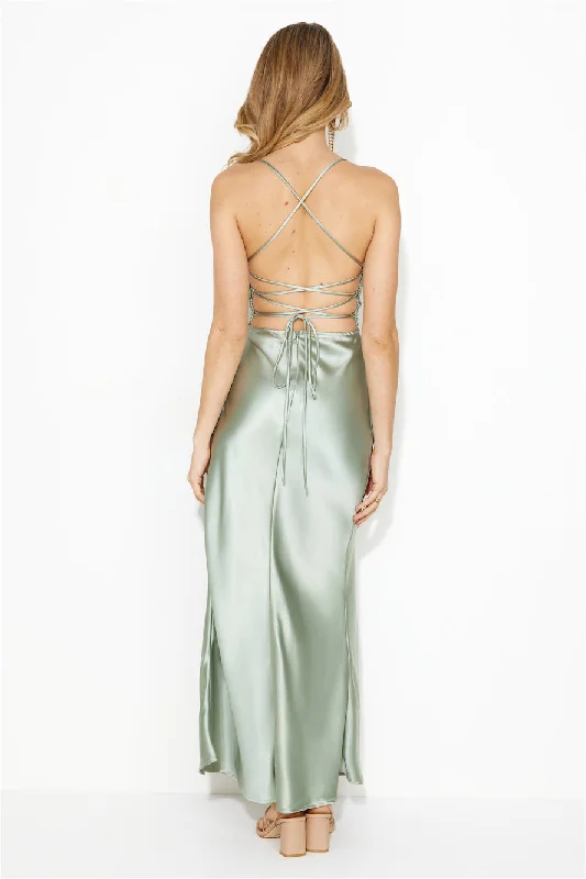 Best Friends Wedding Satin Midi Dress Sage