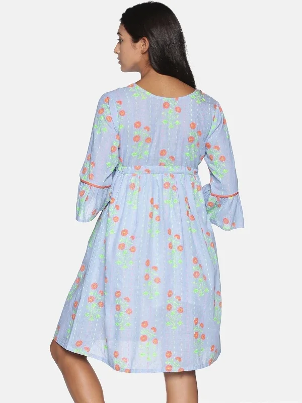 Blue Neon Floral Maternity and Nursing Dress