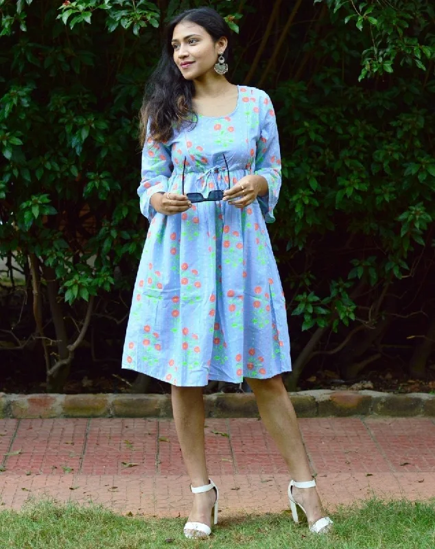 Blue Neon Floral Maternity and Nursing Dress