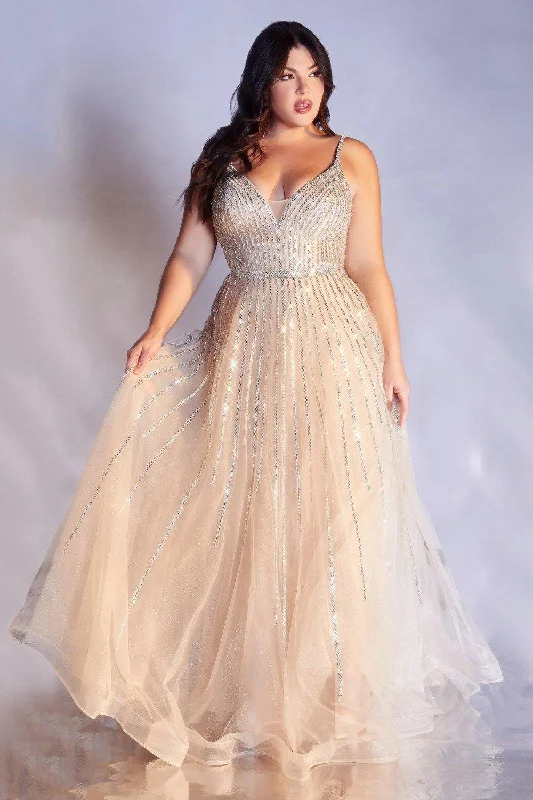 Cinderella Divine CD940C Long Plus Size A-Line Prom Dress