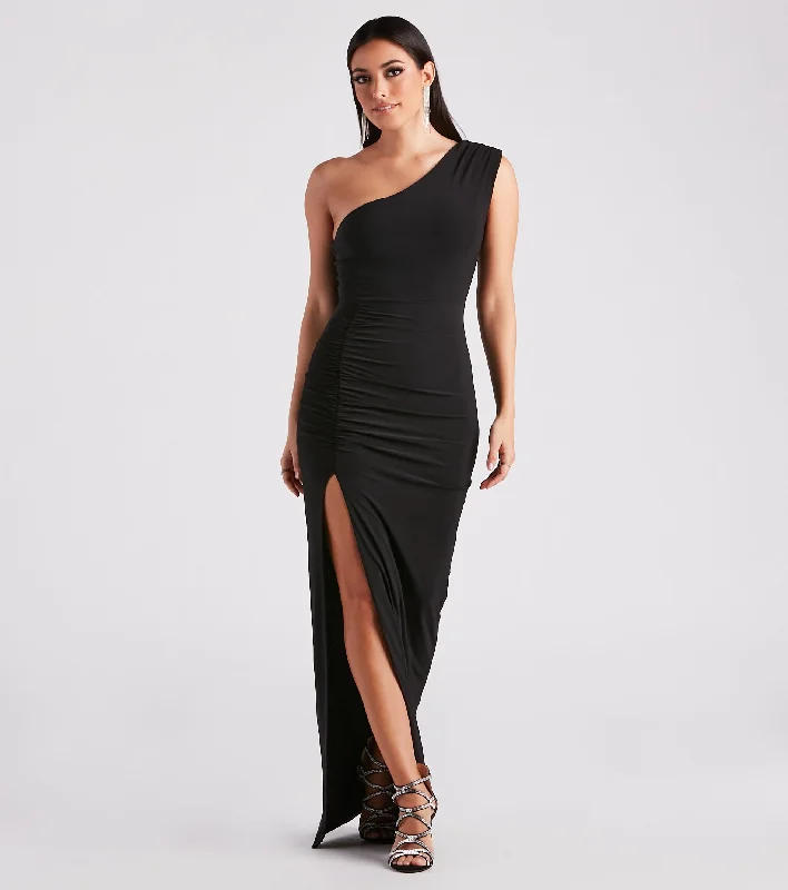 Elia Formal One Shoulder Slit Dress