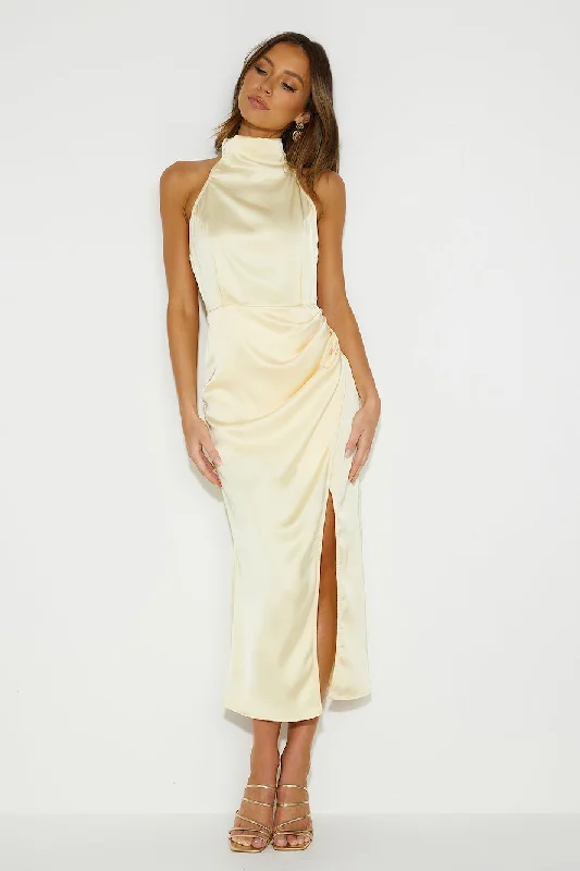 My Challenge Satin Midi Dress Yellow