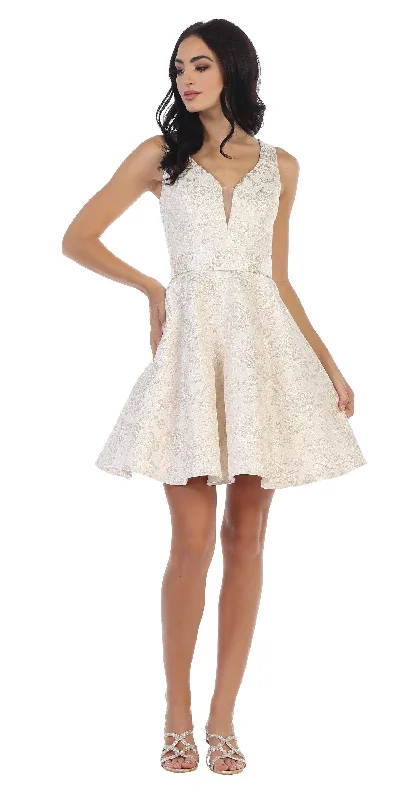 Short Sleeveless Homecoming Jacquard Cocktail Dress