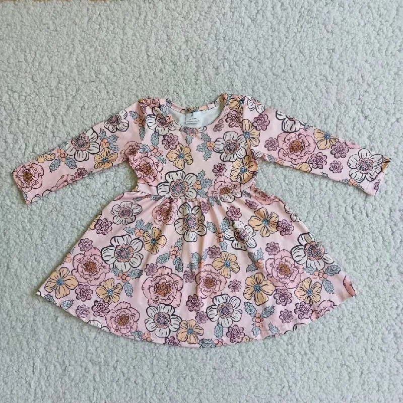 6 A4-18 baby girl pink flower long sleeve Dresses-promotion 2023.12.9