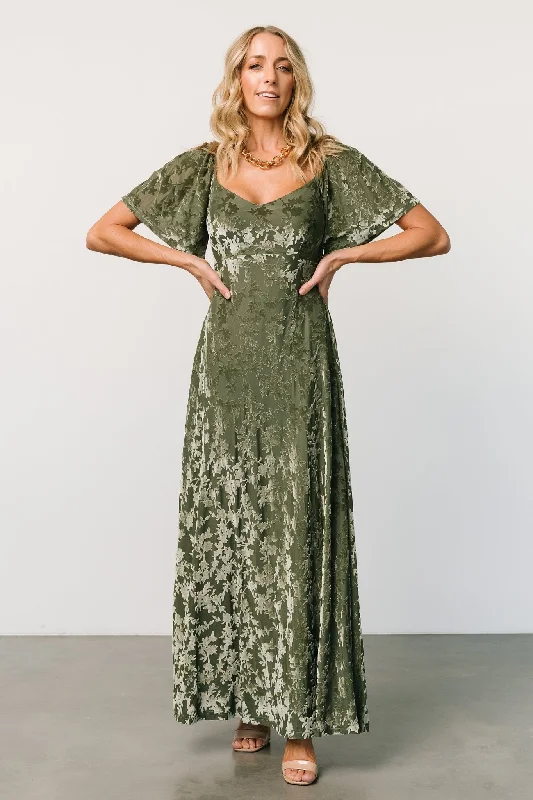 Everley Velvet Maxi Dress | Dark Sage