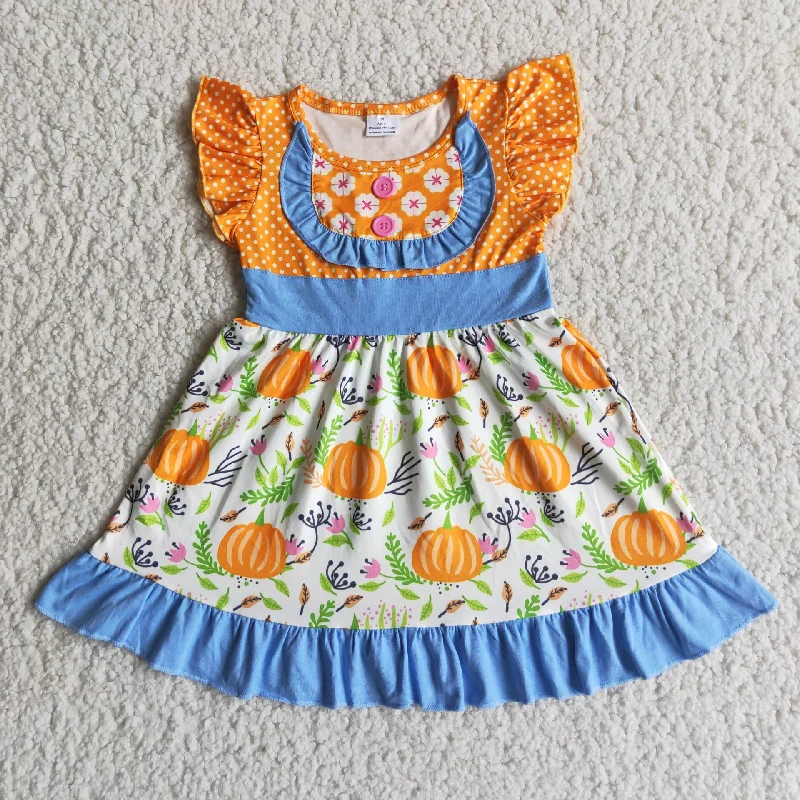 girls pumpkin floral Dress D4-13