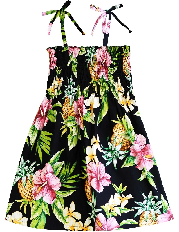 Girls Smock Hawaiian Dress Hibiscus Pineapples Valley