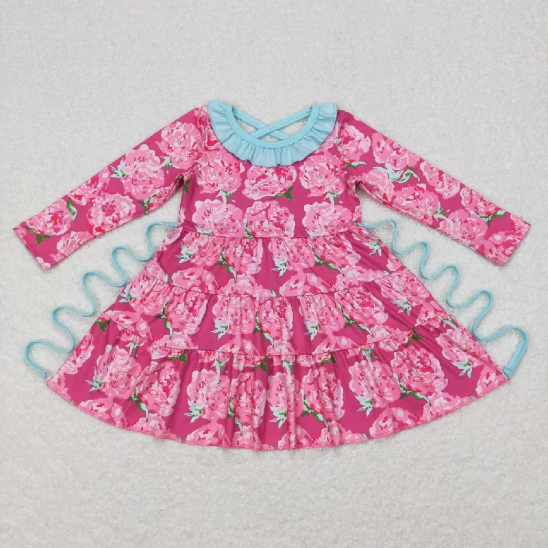 GLD0407 baby girl clothes girl pink flower dress