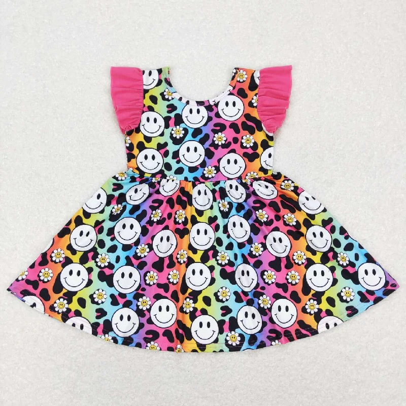 GSD0636 baby girl clothes  smiley color leopard print girl summer dress