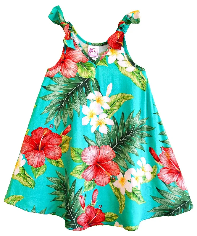 Hibiscus Girls Flared Tank Dress with Shoulder Ties