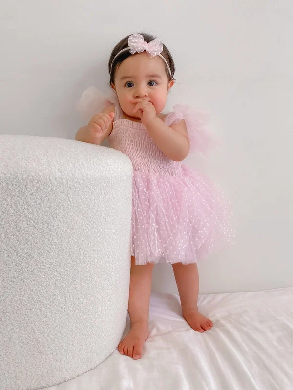 Poppy Pink Swiss Dot Romper