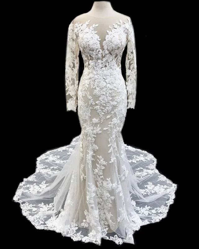 Long Sleeves Lace Mermaid Wedding Dresses Vintage