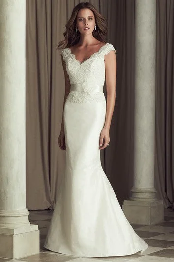 Elegant Satin Sheath Wedding Dress With Deep-V Back