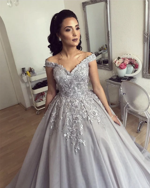 Elegant Wedding Dresses Ball Gowns Lace Embroidery Off Shoulder