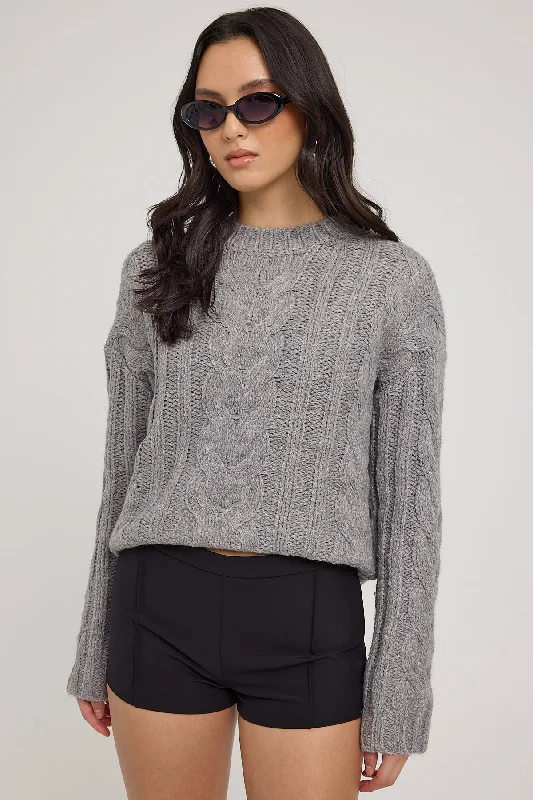 Luck & Trouble Hazel Cable Knit Jumper Dark Grey Marle