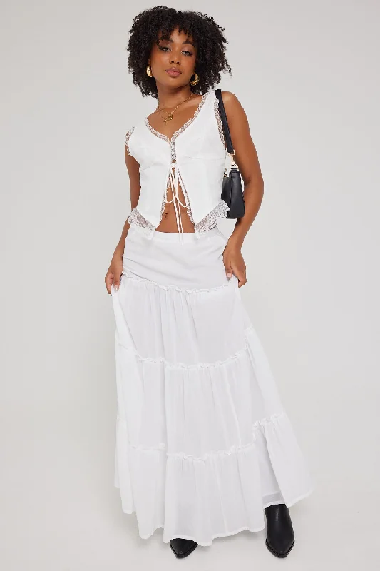 Luck & Trouble Summer Tiered Maxi Skirt White