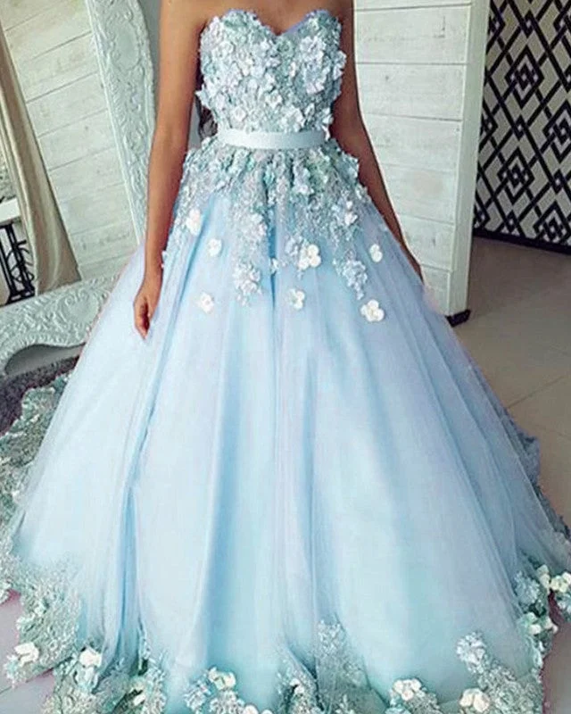 Sweetheart Quinceanera Dresses 3D Lace Flowers Embroidery