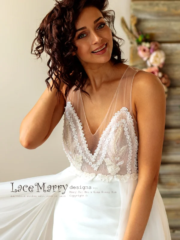 V-Neck Sexy Wedding Dress with Deep Plunge