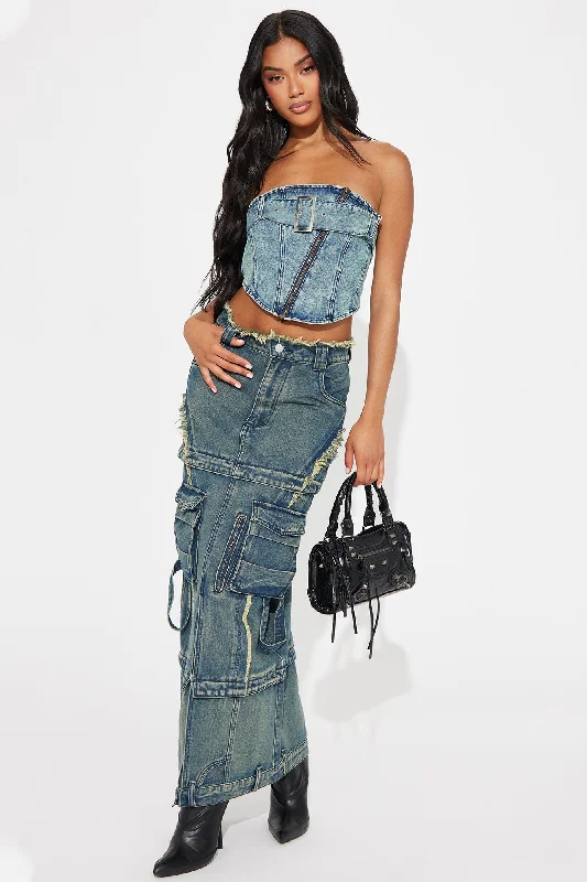 City Of Angels Tinted Denim Maxi Skirt - Dark Wash