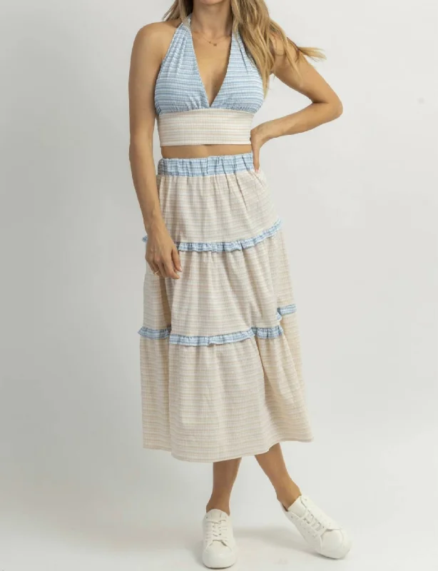 Dunes Gingham Midi Skirt Set In White