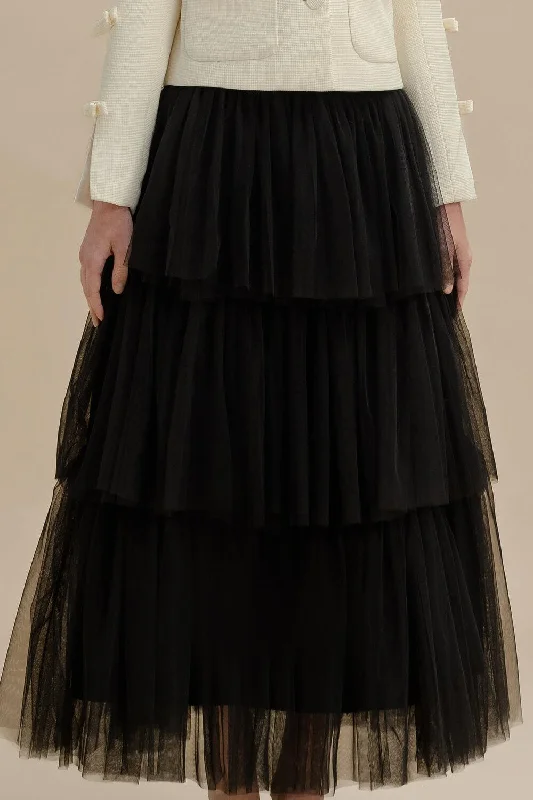 Gwyneth Layered Gathered Tulle Ankle Length Skirt