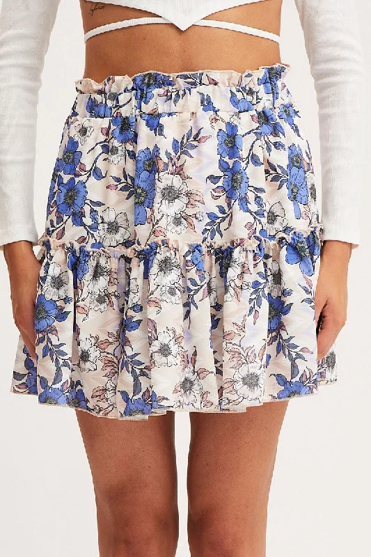 Print Flare Skirt Mini High Rise